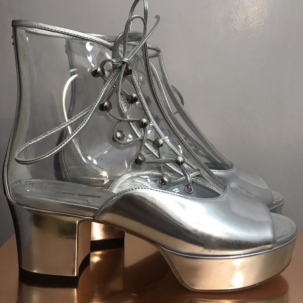 Authentic Chanel pvc and silver leather booties